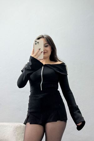 Madonna Yaka Fermuarlı Bluz Siyah - 4330.1595.