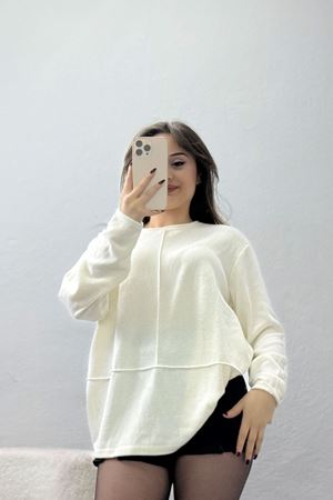 Yün Çilek Büyük Beden Bluz Ekru - 51065.2114.