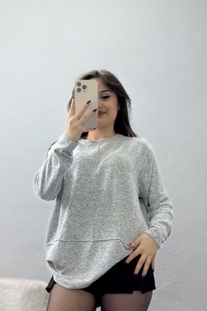 Yün Çilek Büyük Beden Bluz Gri - 51065.2114.
