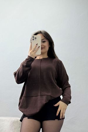 Yün Çilek Büyük Beden Bluz Kahve - 51065.2114.