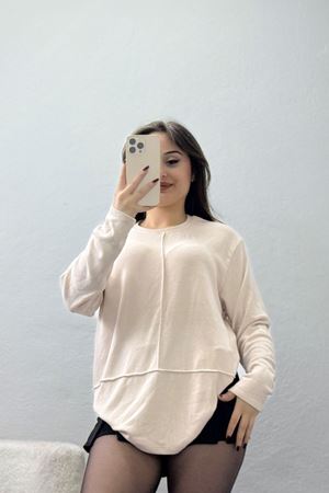 Yün Çilek Büyük Beden Bluz Pudra - 51065.2114.