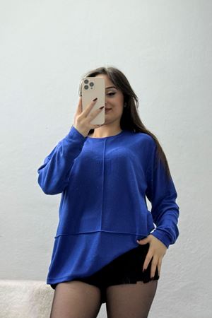 Yün Çilek Büyük Beden Bluz Saks - 51065.2114.