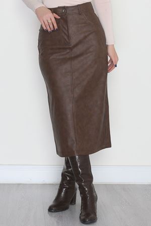 Yıkama Efektli Uzun Deri Etek Antikkahve - 40906.444.