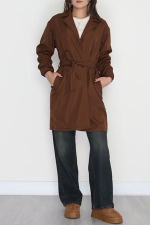 Kol Lastikli Astarsız Kuşaklı Trençkot Kahve - 31135.147.