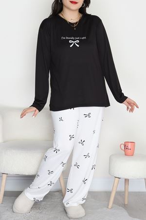 Şardonlu Milan Büyük Beden Pijama Takımı Siyahkurdele - 665.1287.