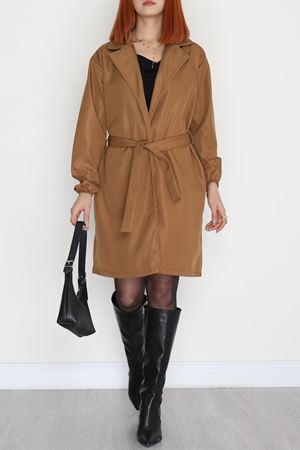 Kol Lastikli Astarsız Kuşaklı Trençkot Camel - 31135.147.