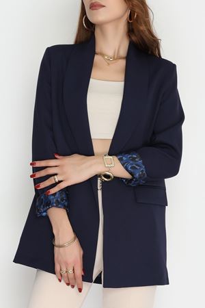 Leopar Astarlı Blazer Ceket Lacivert - 51500.1909.