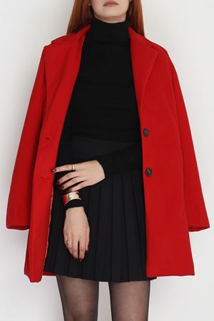 85 Cm Astarlı Kaşe Kaban Kırmızı - 90037.1839.