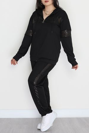 Pul Garnili 2 İplik Büyük Beden Eşofman Takımı Siyah - 50808.1857.