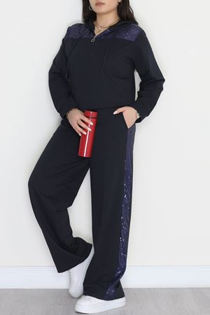 Pul Detay 2 İplik Büyük Beden Eşofman Takımı Lacivert - 50804.1857.