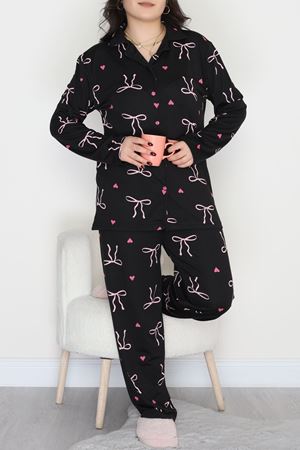 Büyük Beden Soft Milan Düğmeli Pijama Takımı Siyahpembefiyonk - 754.1287.