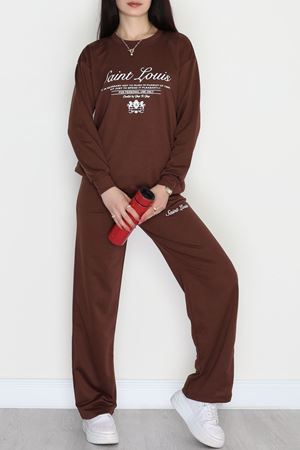 2 İplik Baskılı Eşofman Takımı Acıkahveekru - 31312.1878.