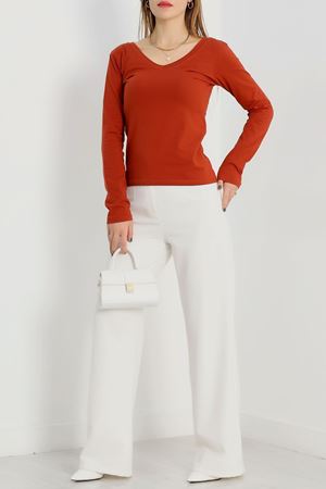 Ön Arka V Yaka Likralı Kompak Body Kiremit - 90940.1878.