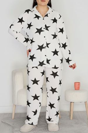 Büyük Beden Soft Milan Düğmeli Pijama Takımı Siyahyıldız - 754.1287.
