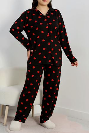 Büyük Beden Soft Milan Düğmeli Pijama Takımı Kırmızıkalp - 754.1287.