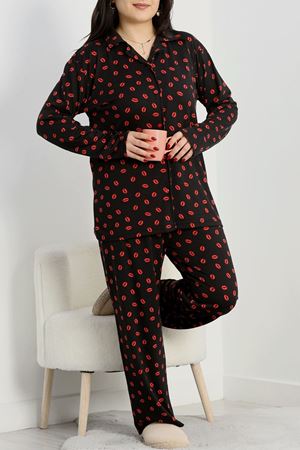 Büyük Beden Soft Milan Düğmeli Pijama Takımı Kırmızıdudak - 754.1287.