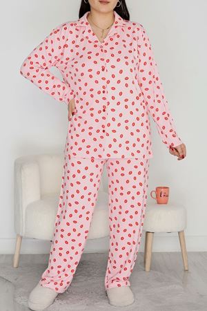 Büyük Beden Soft Milan Düğmeli Pijama Takımı Pembedudak - 754.1287.