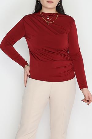 Drape Detaylı Büyük Beden Sandy Bluz Bordo - 70768.1949.