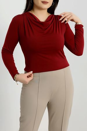 Degaje Yaka Büyük Beden Sandy Bluz Bordo - 70770.1949.