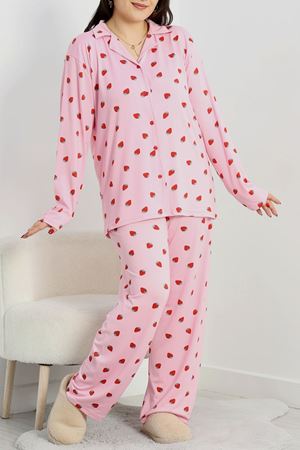 Büyük Beden Soft Milan Düğmeli Pijama Takımı Pembeçilek - 754.1287.