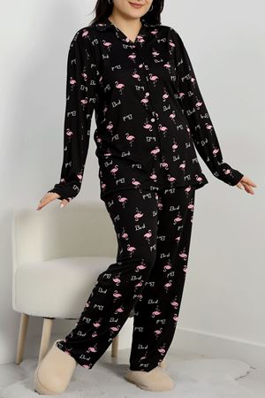 Büyük Beden Soft Milan Düğmeli Pijama Takımı Siyah - 754.1287.