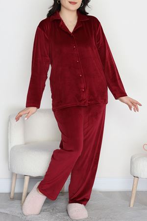 Büyük Beden Likralı Fransız Kadife Pijama Takımı Bordo - 42067.1049.