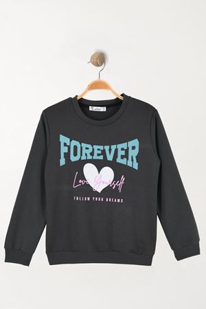 Kalp Baskılı 2 İp 10-13 Yaş Sweatshirt Füme - 7260005.1576.