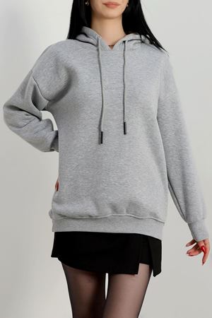 3 İplik Kapşonlu  Baskılı Sweat Gri - 42223.1878.