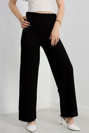Yan Fermuarlı Çımalı En Boy Likra Palazzo Pantolon Siyah - 2133.1865.