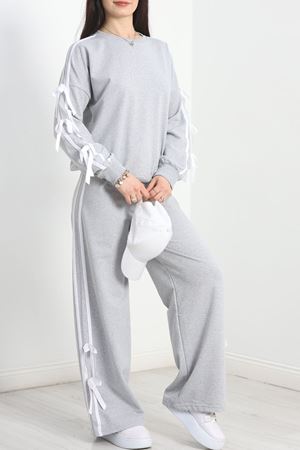 Özel Tasarım İki İplik Kurdele Detay Eşofman Takım Gri - 70164.1857.