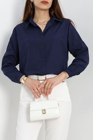 Terikoton Oversize Gömlek Lacivert - 30840.1949.