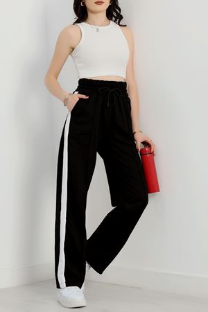 Openet Kalın Kemer Şeritli Çımalı Eşofman Altı Siyah - 22014.200.