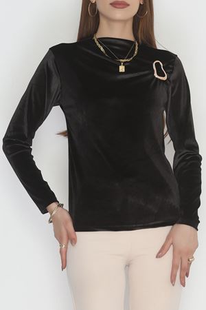 Toka Detaylı Kadife Bluz Siyah - 42665.1949.