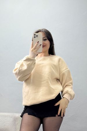 Bisiklet Yaka Üç İplik Sweat Bej - 20138.1878.