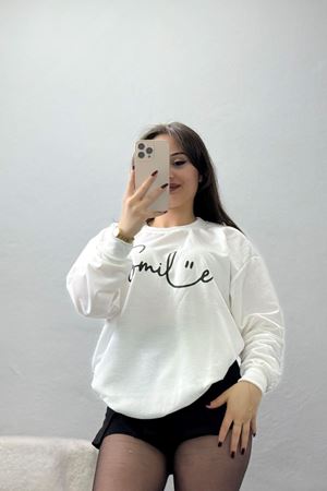2 İplik Baskılı Sweatshirt Ekrusiyah - 31300.1878.