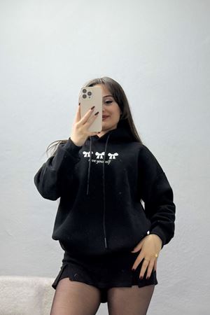 3 İplik Kapşonlu Nakışlı Sweat Siyahbeyaz - 42219.1878.