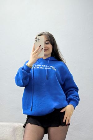 3 İplik Kapşonlu Nakışlı Sweat Saksbeyaz - 42231.1878.