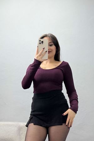 Önü Arkası U Yaka Basic Bluz Mor - 42676.1247.