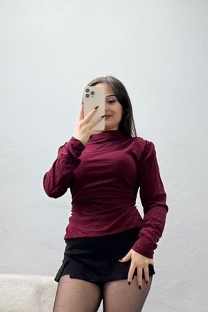 Sırt Dekolteli Örme Bluz Bordo - 71788.444.