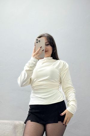 Sırt Dekolteli Örme Bluz Ekru - 71788.444.