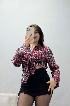 Leopar Desenli Saten Gömlek Gülkurusu - 90139.1949.