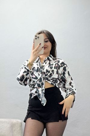 Leopar Desenli Saten Gömlek Siyahbeyaz - 90139.1949.