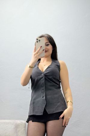 Boyundan Geçmeli Düğmeli Yelek Antrasit - 120564.444.