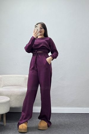 Kayık Yaka Modal Kumaş İkili Takım Mor - 42673.1247.