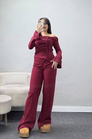 Madonna Yaka Likralı İnterlok Fitilli Takım Bordo - 90967.1748.