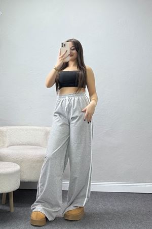 Keten Biyeli 2 İplik Eşofman Altı Gri - 40023.1857.