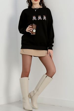 3 İplik Bisiklet Yaka Sweat Siyah - 42240.1878.