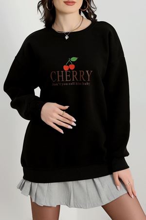 3 İplik Bisiklet Yaka Sweat Siyah - 42235.1878.