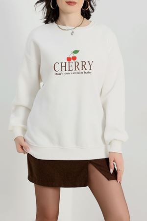 3 İplik Bisiklet Yaka Sweat Ekru - 42235.1878.