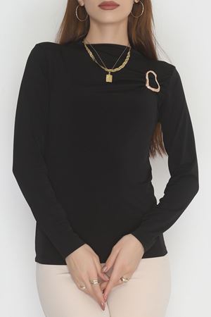 Toka Detaylı Sandy Bluz Siyah - 42666.1949.